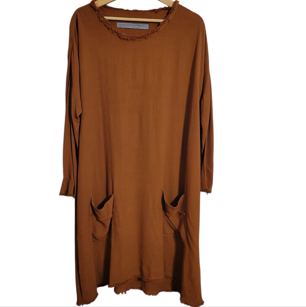 Raquel Allegra Brown Oversized Lagenlook Midi Dress